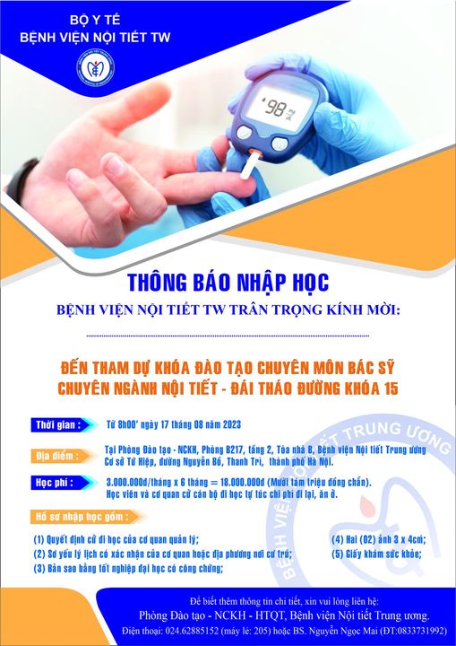 Thông báo nhập học: Khóa đào tạo chuyên môn Nhà Cái Cá Cược Uy Tín King88 Vina chuyên ngành Nội tiết – Đái tháo đường khóa 15