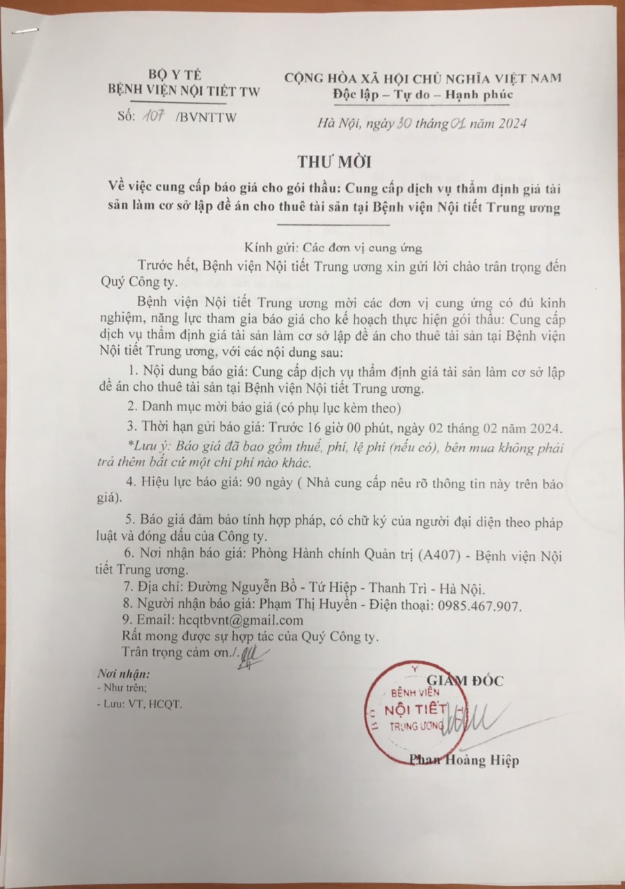 Thư mời: vv cung cấp báo giá cho gói thầu cung cấp dịch vụ thẩm định giá tài sản làm cơ sở lập đề án cho thuê tài sản tại King88 kèo cá cược bóng đá world cup
