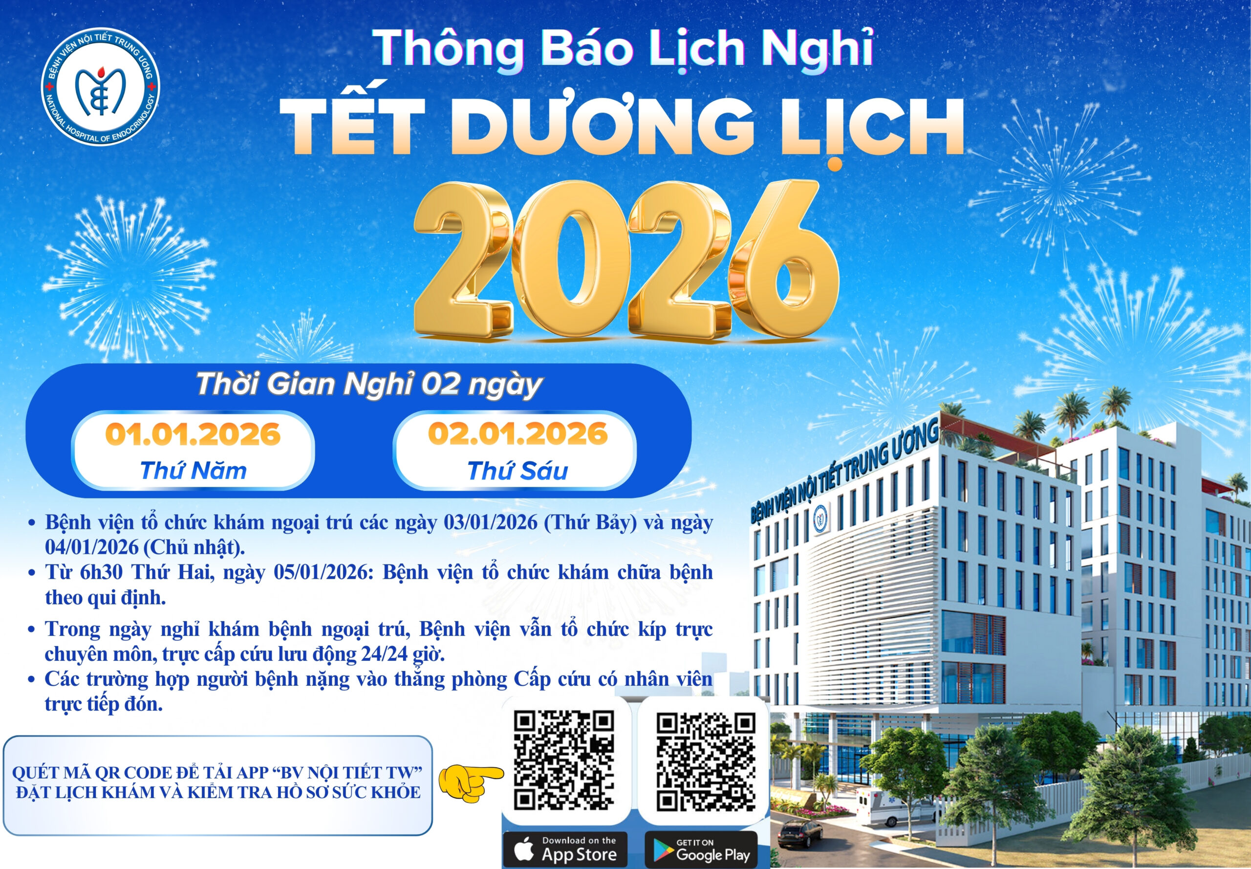 Thông báo: Điều chỉnh lịch khám bệnh dịp nghỉ Tết dương lịch 2026