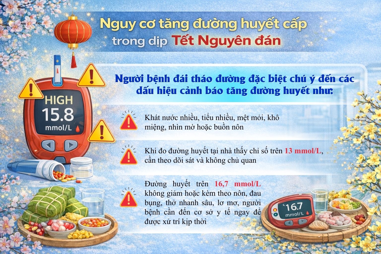 Người bệnh đái tháo đường: Nguy cơ tăng đường huyết cấp trong dịp Tết