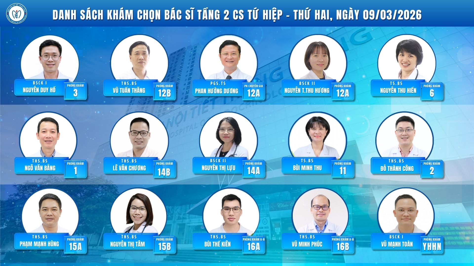 CẬP NHẬT DANH SÁCH DỊCH VỤ BÁC SĨ KHÁM CHỌN TẠI CƠ SỞ TỨ HIỆP