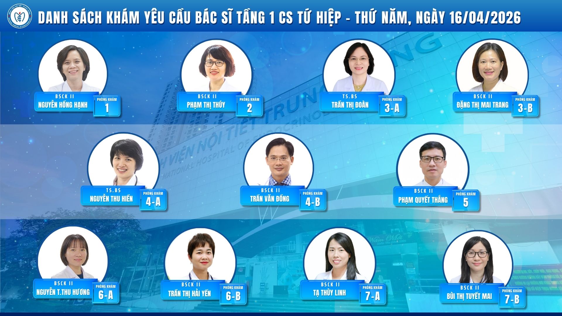 CẬP NHẬT DANH SÁCH DỊCH VỤ BÁC SĨ KHÁM CHỌN TẠI CƠ SỞ TỨ HIỆP