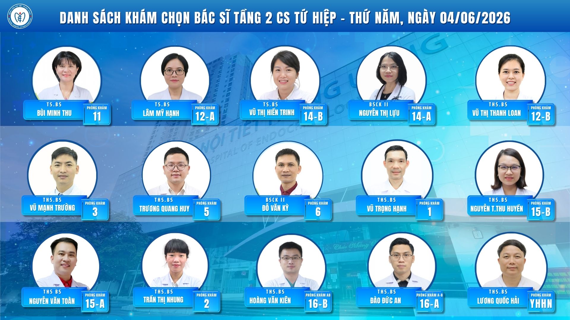 CẬP NHẬT DANH SÁCH DỊCH VỤ BÁC SĨ KHÁM CHỌN TẠI CƠ SỞ TỨ HIỆP