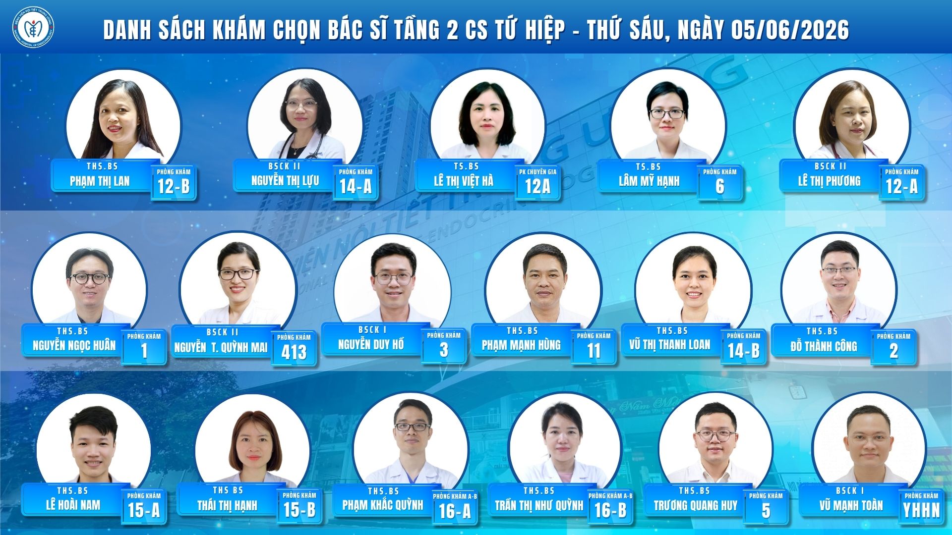 CẬP NHẬT DANH SÁCH DỊCH VỤ BÁC SĨ KHÁM CHỌN TẠI CƠ SỞ TỨ HIỆP