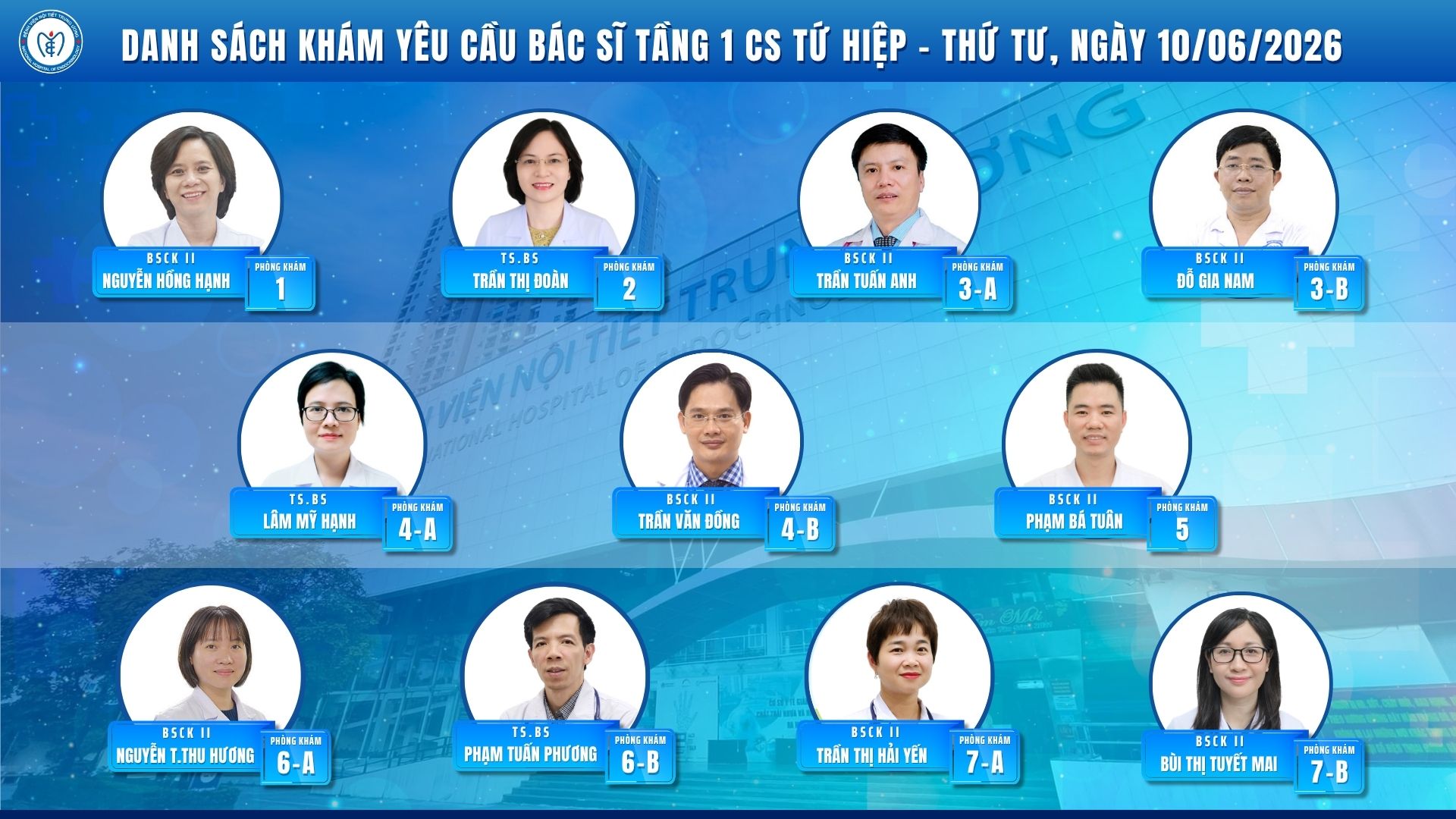 CẬP NHẬT DANH SÁCH DỊCH VỤ BÁC SĨ KHÁM CHỌN TẠI CƠ SỞ TỨ HIỆP
